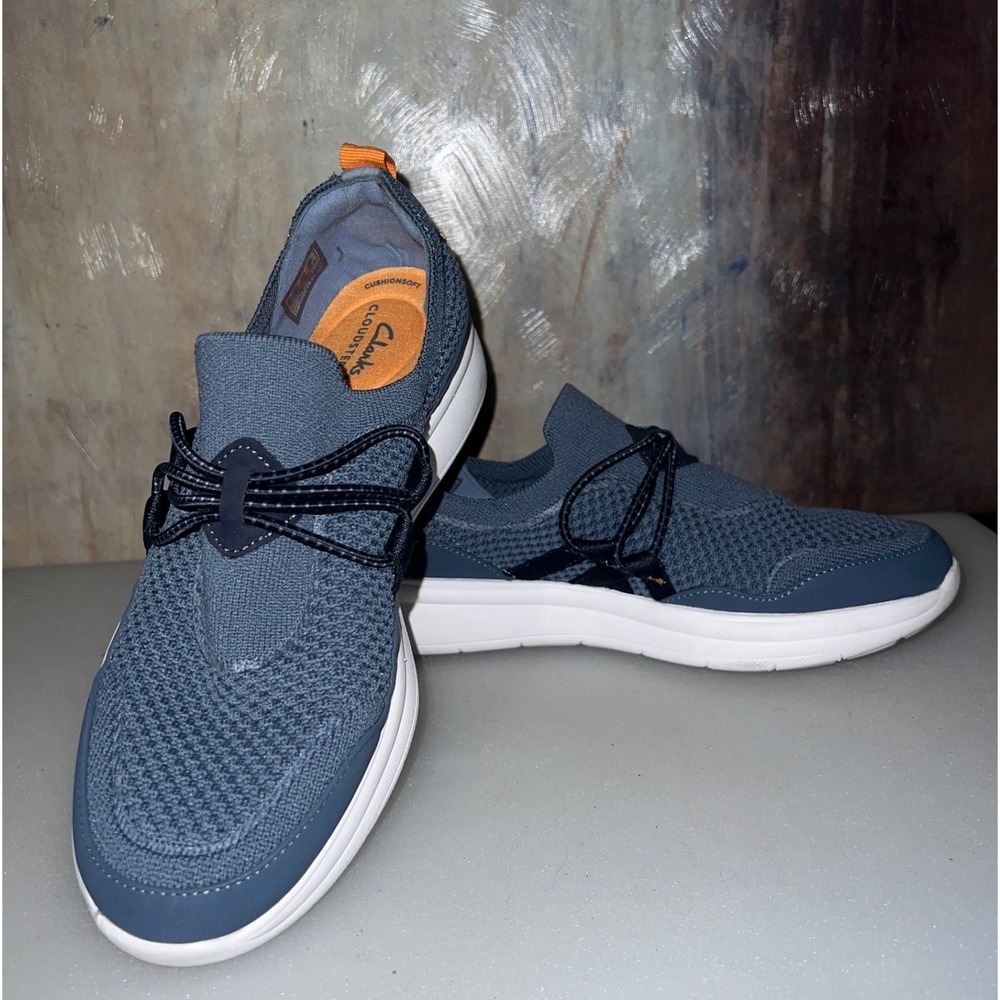 Clarks Cloudsteppers Sneaker Womens 8 Blue Good Knit Bungee Slip On Walking Shoe